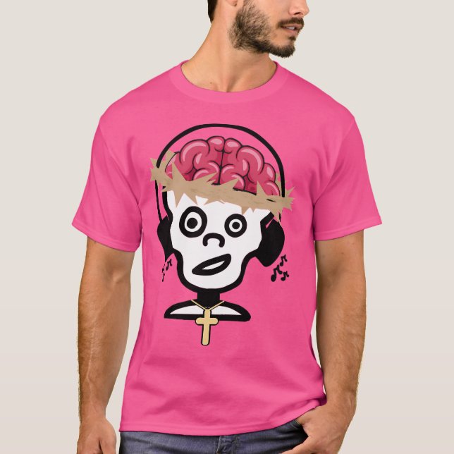 Zombie Jesus Enjoying Music With Black Headphones T-Shirt (Front)