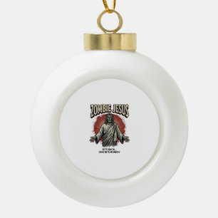 Zombie Jesus Vintage Engraving Funny Shirt Design_ Ceramic Ball Christmas Ornament