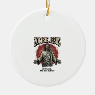 Zombie Jesus Vintage Engraving Funny Shirt Design_ Ceramic Tree Decoration