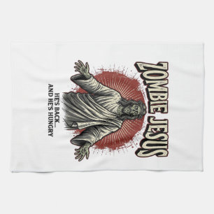 Zombie Jesus Vintage Engraving Funny Shirt Design_ Tea Towel