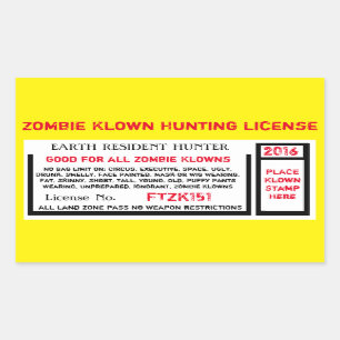 ZOMBIE KLOWN HUNTING LICENSE RECTANGULAR STICKER