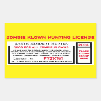 ZOMBIE KLOWN HUNTING LICENSE RECTANGULAR STICKER