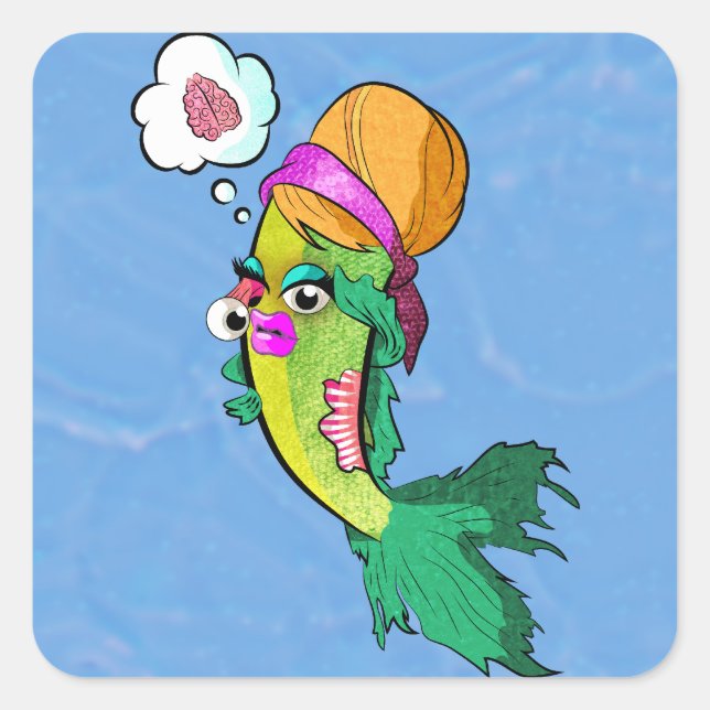 Zombie Lady Fish Square Sticker (Front)