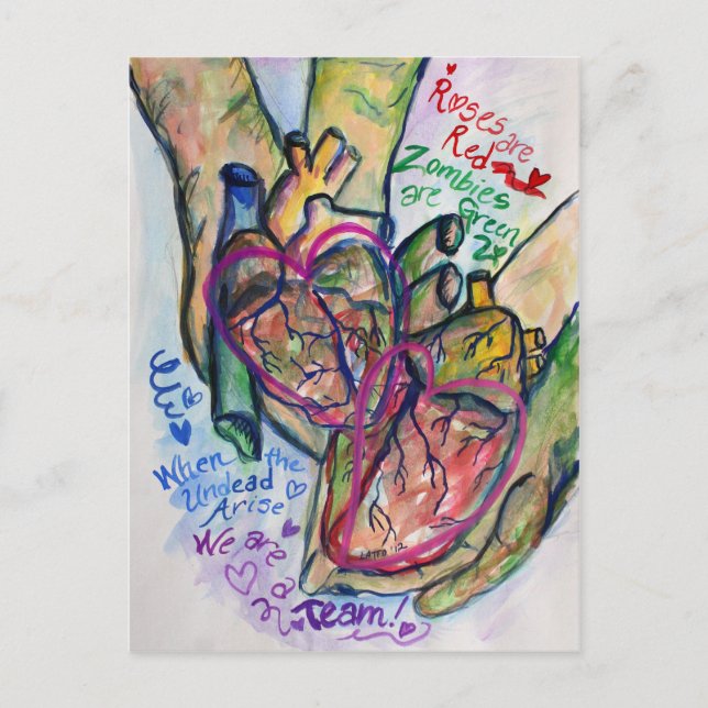 Zombie Love Poem Art  Painting Postcards (Front)