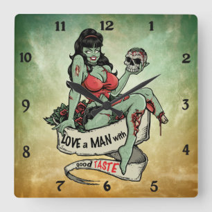 Zombie Love Square Wall Clock