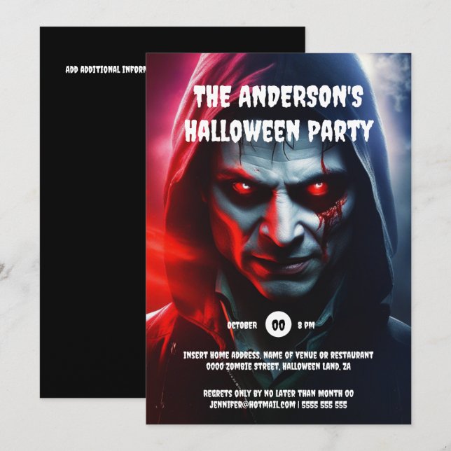 Zombie man halloween birthday party adults invitation (Front/Back)