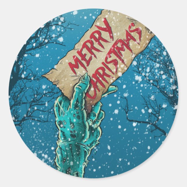 Zombie Merry Christmas Holiday Classic Round Sticker (Front)