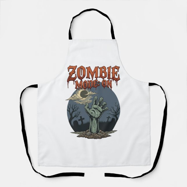 Zombie Mode Halloween Hand Moon Graveyard_1 Apron (Front)