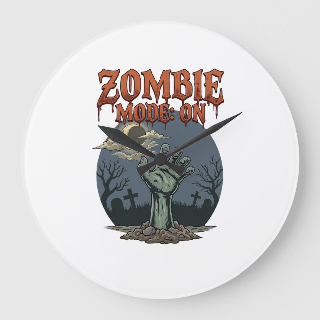 Zombie Mode Halloween Hand Moon Graveyard_1 Large Clock (Front)