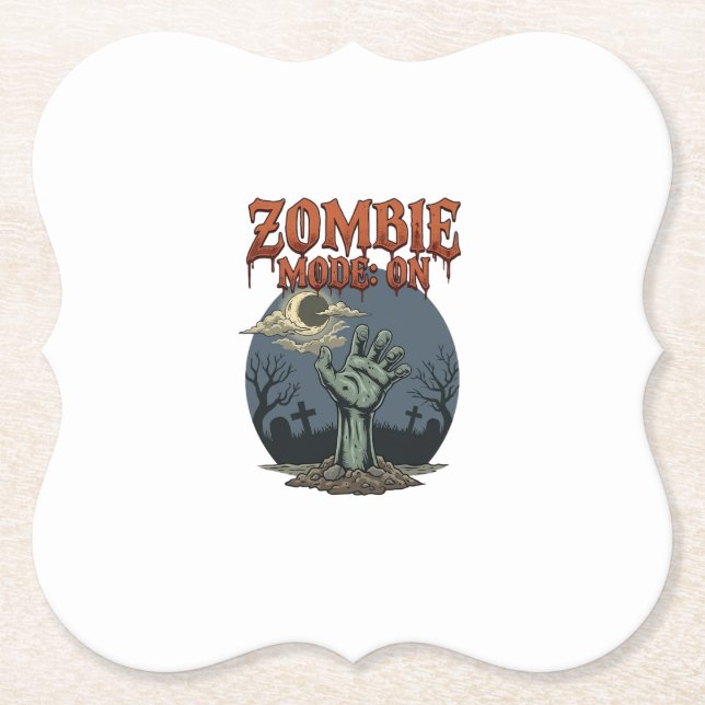 Zombie Mode Halloween Hand Moon Graveyard_1 Paper Coaster (Front)