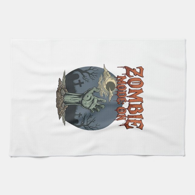 Zombie Mode Halloween Hand Moon Graveyard_1 Tea Towel (Horizontal)