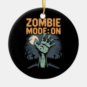 Zombie Mode On Scary Halloween T shirt Ceramic Tree Decoration