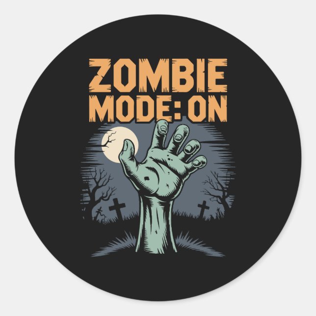 Zombie Mode On Scary Halloween T shirt Classic Round Sticker (Front)