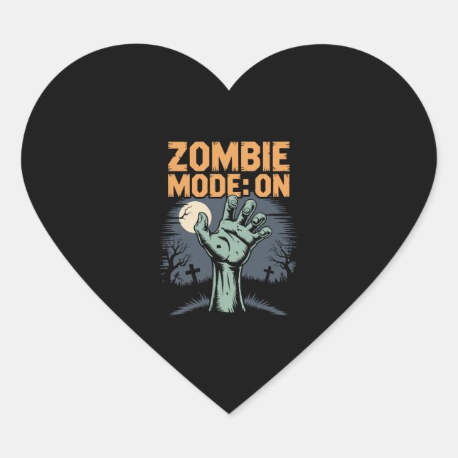 Zombie Mode On Scary Halloween T shirt Heart Sticker (Front)