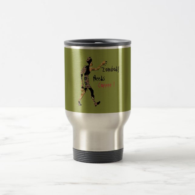 Zombie Needs Coffee Travel Mug (Center)