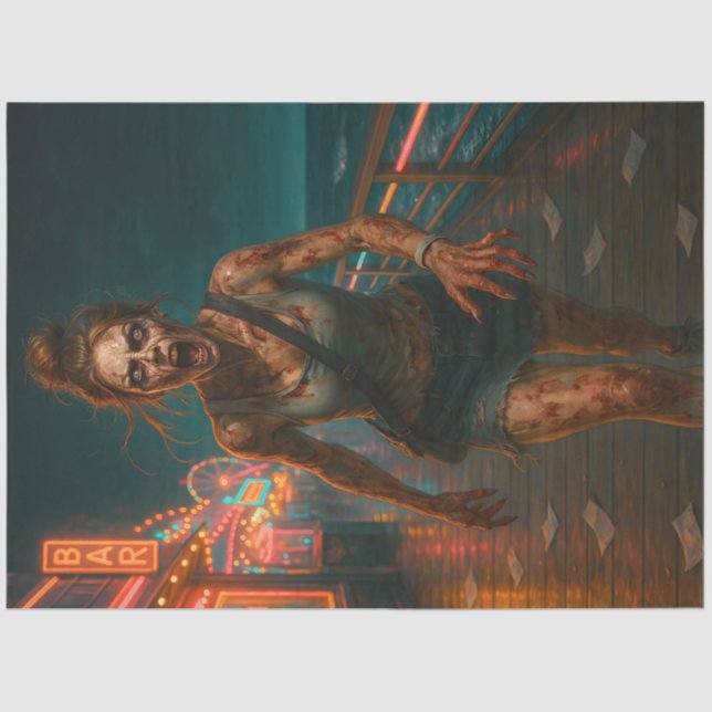 Zombie Neon Boardwalk | Gothic Undead Halloween Tissue Paper (Front)