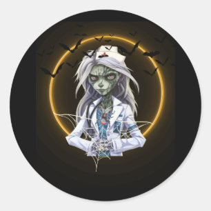 Zombie Nurse For A Night In Halloween Scary Costum Classic Round Sticker
