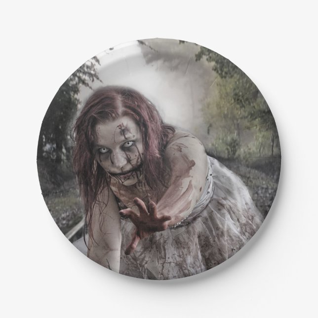 Zombie on the Tracks Paper Plate (Front)