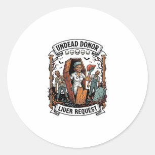 Zombie Organ Donor Vintage Engraving White Shirt D Classic Round Sticker