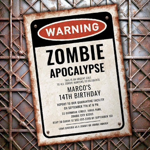 Zombie Outbreak Birthday party with rusty sign Invitation
