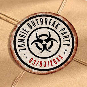 Zombie outbreak party with biohazard classic round sticker