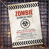 Zombie outbreak party with grunge text