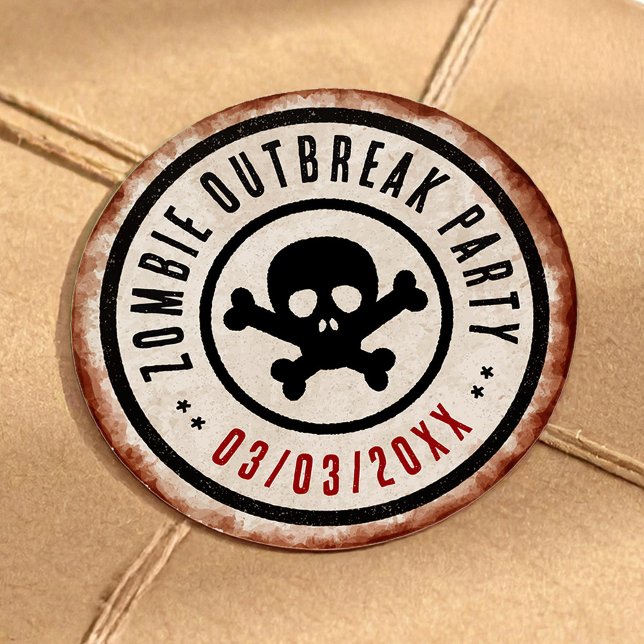 Zombie outbreak party with skull classic round sticker (Creator Uploaded)