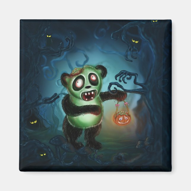 Zombie Panda Halloween Forest Magnet (Front)