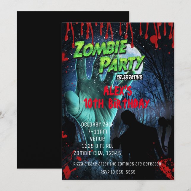 ZOMBIE PARTY Halloween Party Invitations (Front/Back)