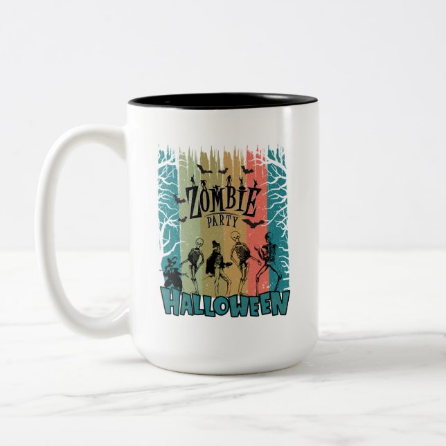 Zombie Party, Halloween Two-Tone Coffee Mug (Left)