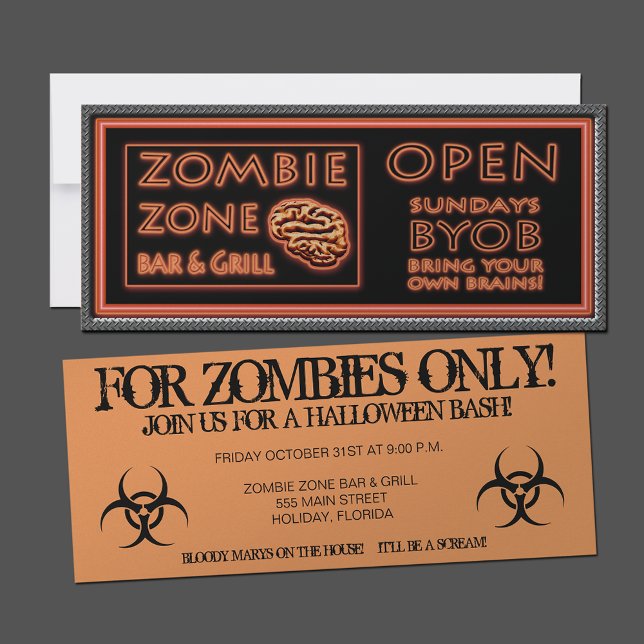 Zombie Party Invitations Bloody Marys On The House (Zombie Zone Halloween Party  Invitations)
