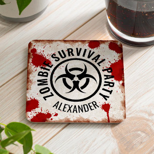 Zombie party rusty square paper coaster