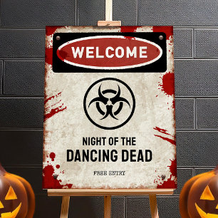 Zombie party sign with blood & biohazard symbol