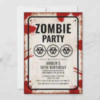 Zombie party with biohazard icons and blood stains