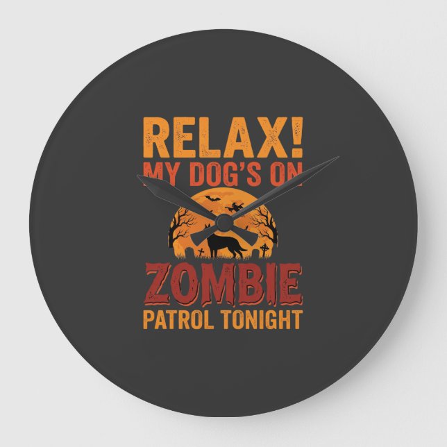 Zombie Patrol Dog Halloween Large Clock (Front)