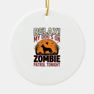 Zombie Patrol Dog Halloween Vintage Engraving Desi Ceramic Tree Decoration
