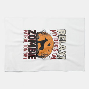 Zombie Patrol Dog Halloween Vintage Engraving Desi Tea Towel