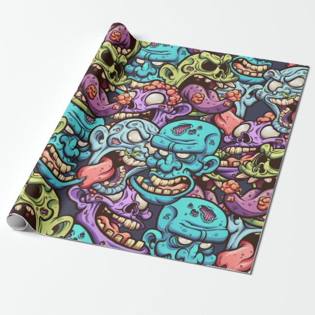 Zombie Pattern Wrapping Paper (Unrolled)