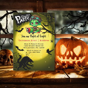 Zombie Pilot Flying Aeroplane Fun Halloween Party Invitation