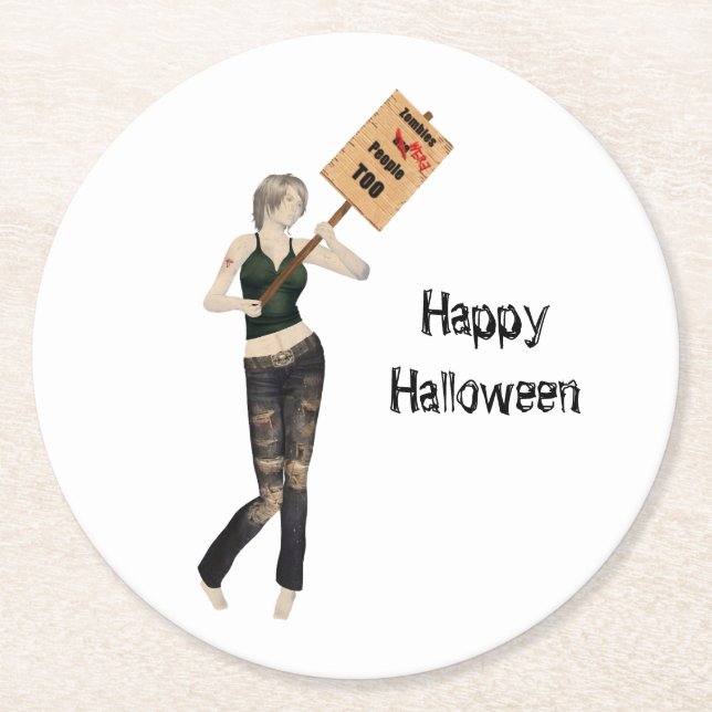 Zombie Pin Up Girl Protest I Paper Coaster (Front)