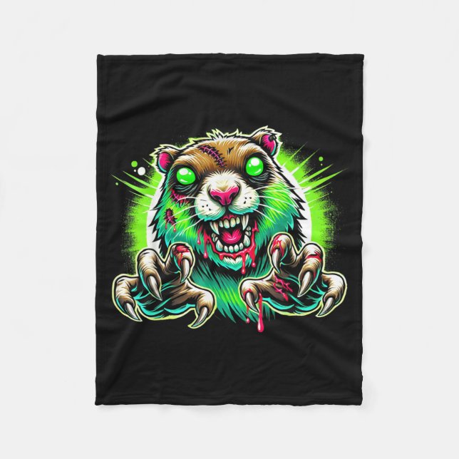 Zombie Prairie Dog Halloween Horror Fleece Blanket (Front)