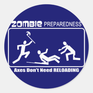 Zombie Preparedness Axes Reloading WHITE Design Classic Round Sticker