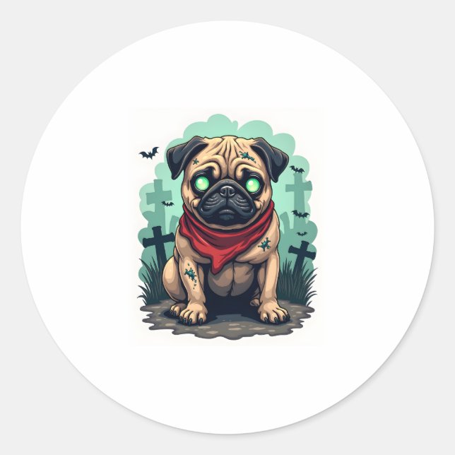 Zombie Pug Parade Classic Round Sticker (Front)