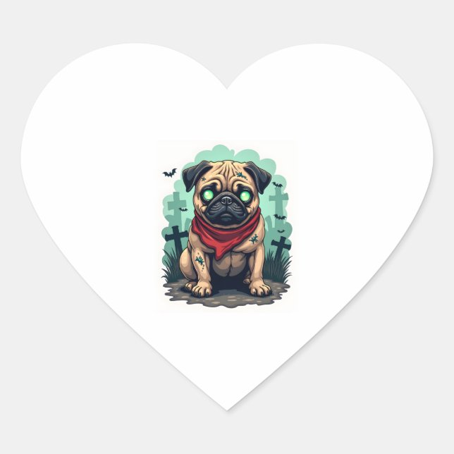 Zombie Pug Parade Heart Sticker (Front)