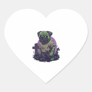 Zombie Pug – Undead Funny Halloween Dog Heart Sticker