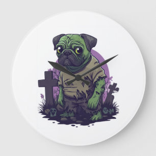 Zombie Pug � Undead Funny Halloween Dog Large Clock