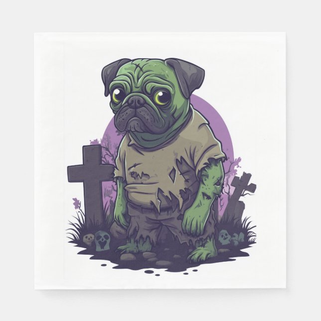 Zombie Pug � Undead Funny Halloween Dog Napkin (Front)