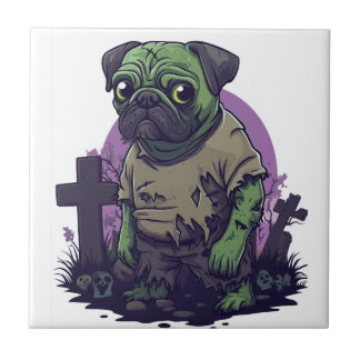 Zombie Pug � Undead Funny Halloween Dog Tile