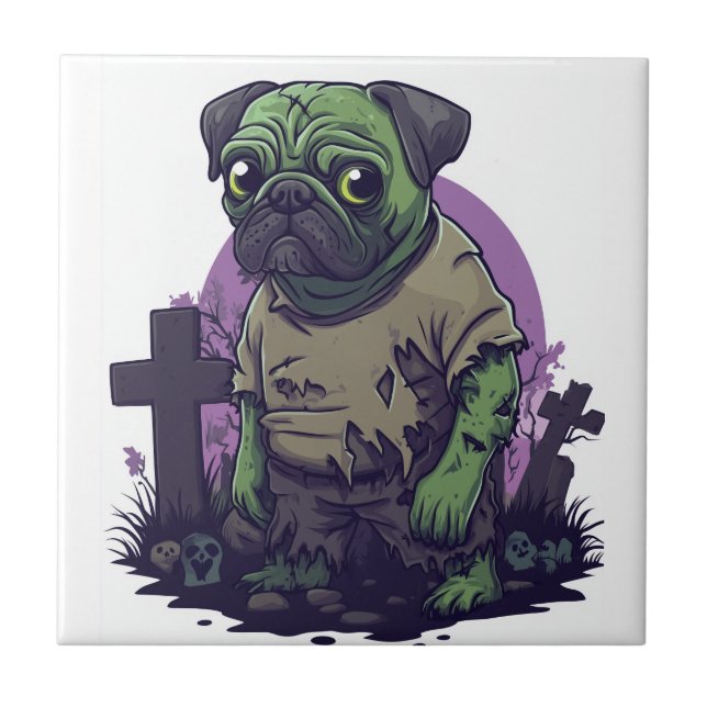 Zombie Pug � Undead Funny Halloween Dog Tile (Front)