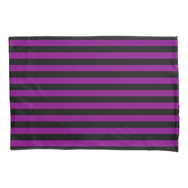 Zombie Purple and Black Horizontal Witch Stripes Pillowcase (Front)